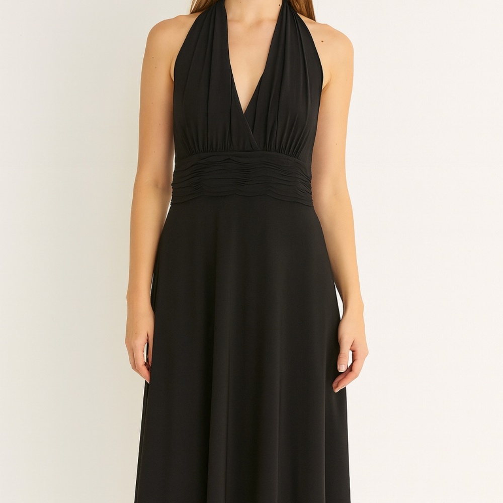 Evan-Picone Black Halter Midi Dress – Size 6